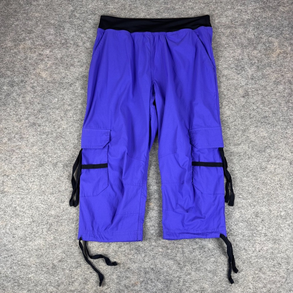 Zumba Spicy Cargo Capri Pants 20" Nylon Stretch Purple Black Womens Small S